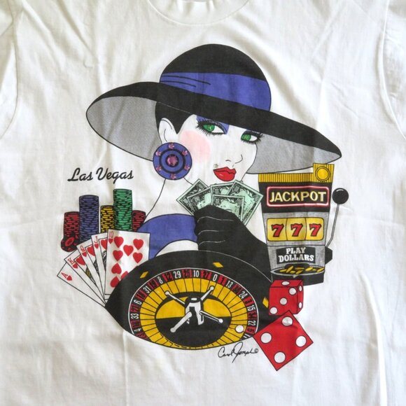 Vintage Dina Michaels Las Vegas Graphic White T-Shirt Carol Joseph Design Womens - Picture 10 of 16